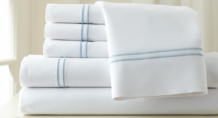 HOTEL EMBROIDERED SHEET SET BLUE